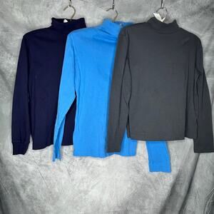 Lot 3 Long Sleeved Tops S Women Layering Turtleneck Blue Navy Gray Cotton Winter